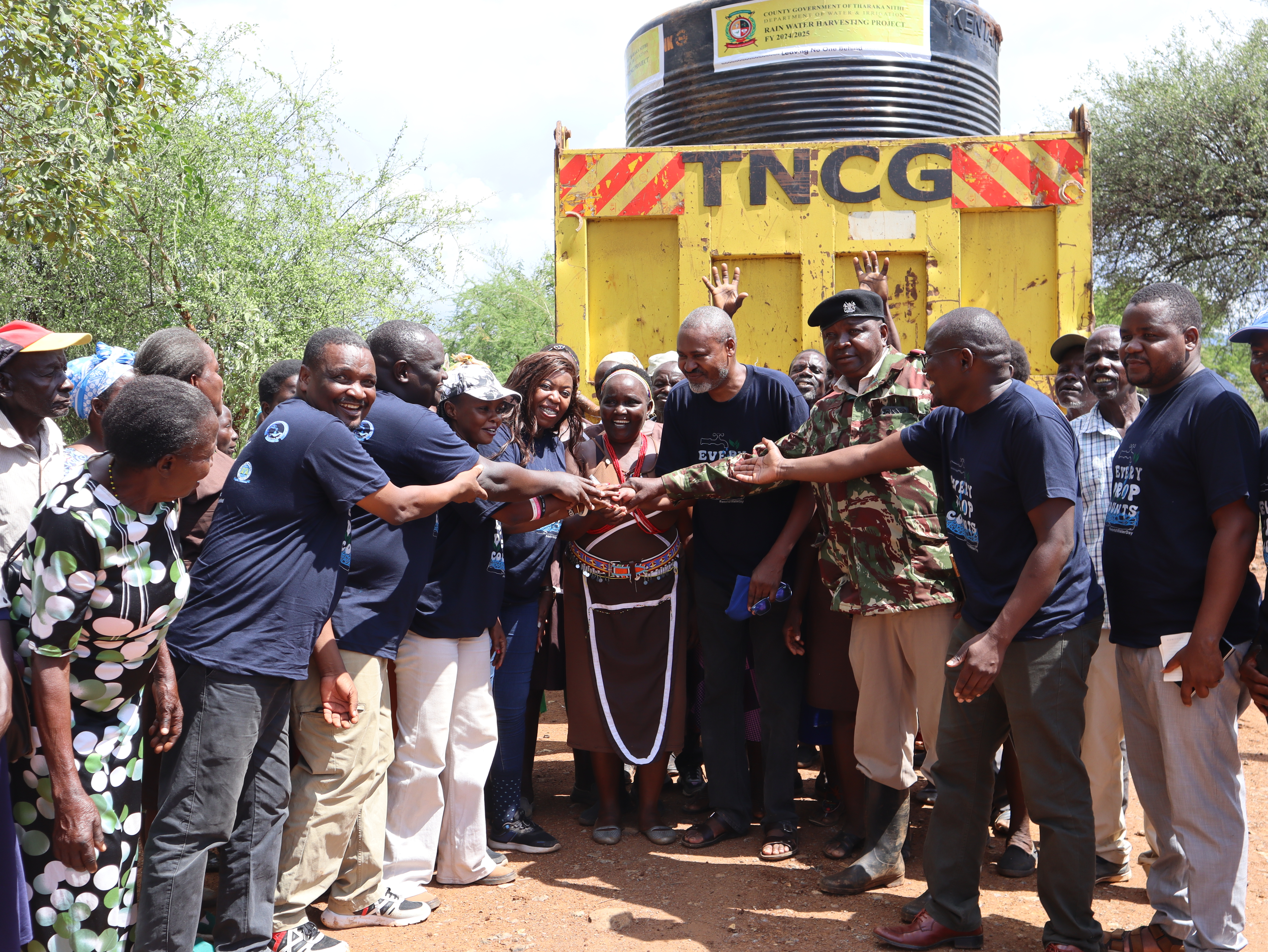 The County Government of Tharaka Nithi presents a water tank to Kianda Kia Tharaka group during World Water Day Celebrations, 2025.